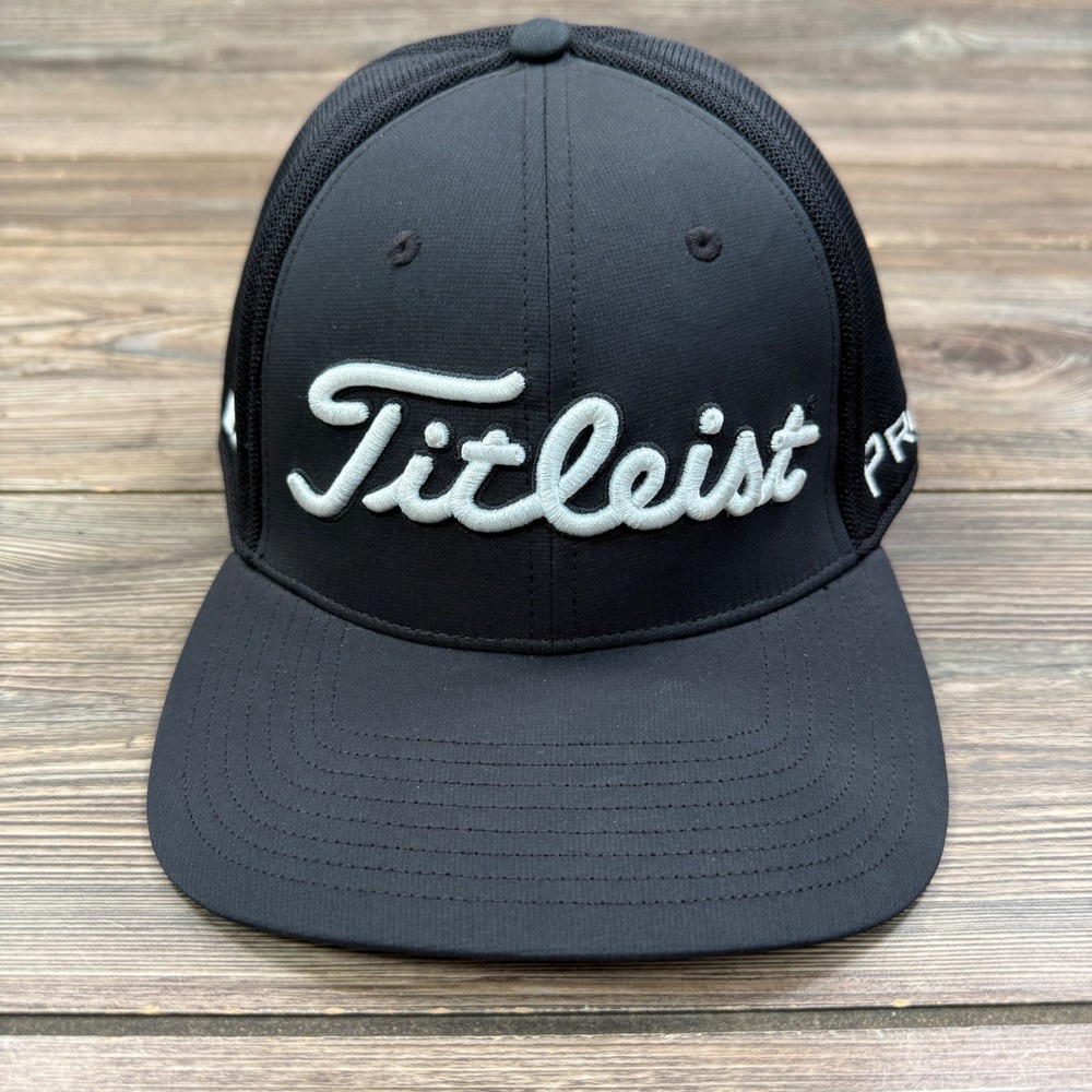 Titleist FootJoy Mens L/XL Golf Hat Black Mesh Back Pro V1 Fitted Excellent